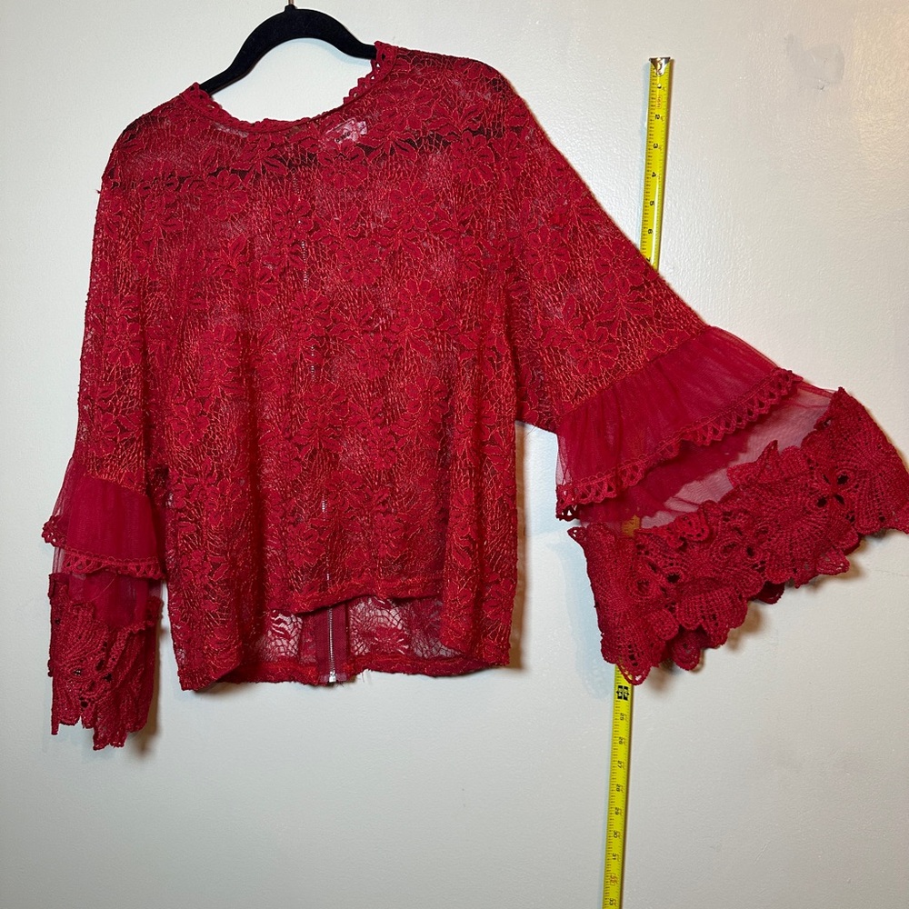 Red Lace Bell Sleeve Top